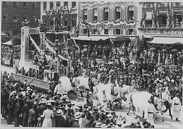 Feier zum 500. Geburtstag von Johannes Gutenberg am Johannistag 1900 in Mainz.